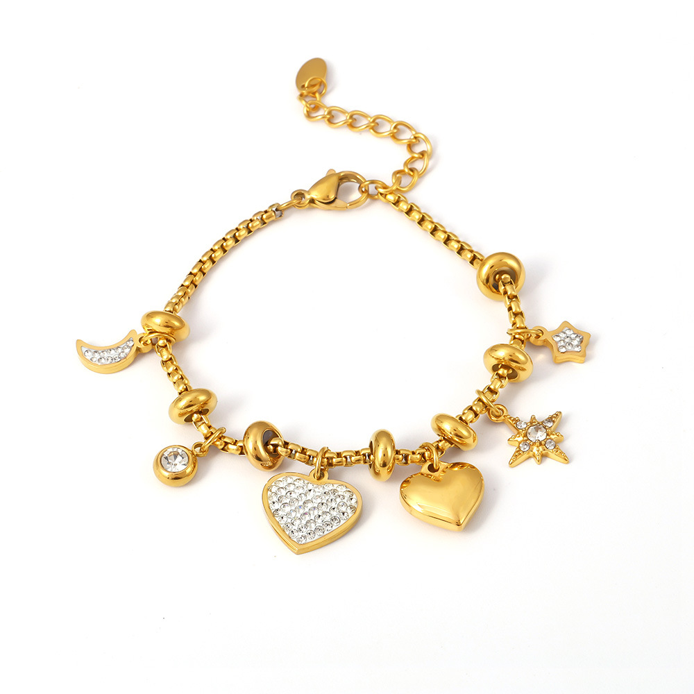 Titanium Steel Heart-shaped Diamond-accented Bracelet - Image 5
