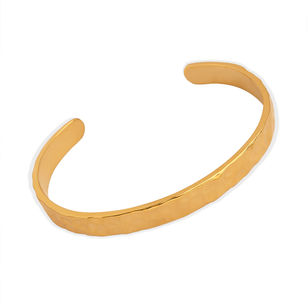 Titanium Steel Minimalist Textured Hammered Finish Open Bangle - Image 4