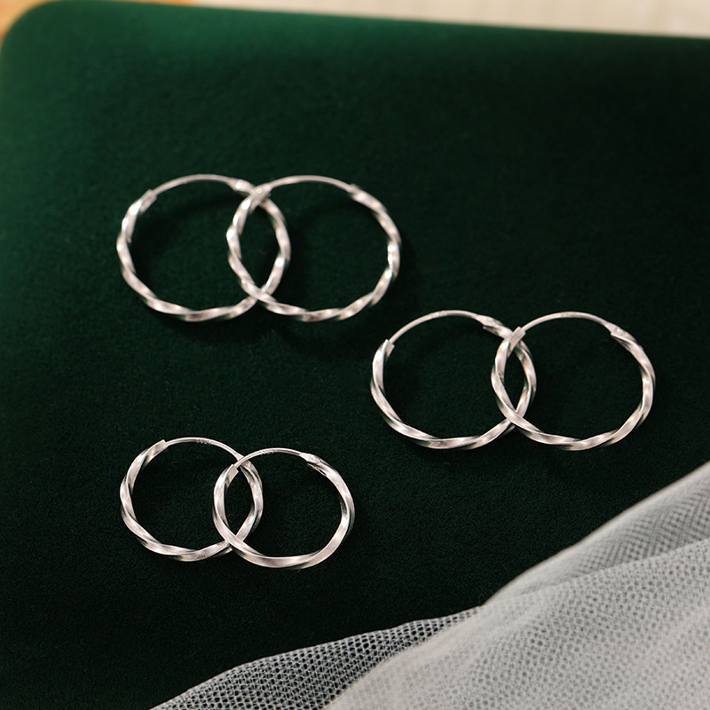 S925 Sterling Silver Ripple Wave Hoop Earrings