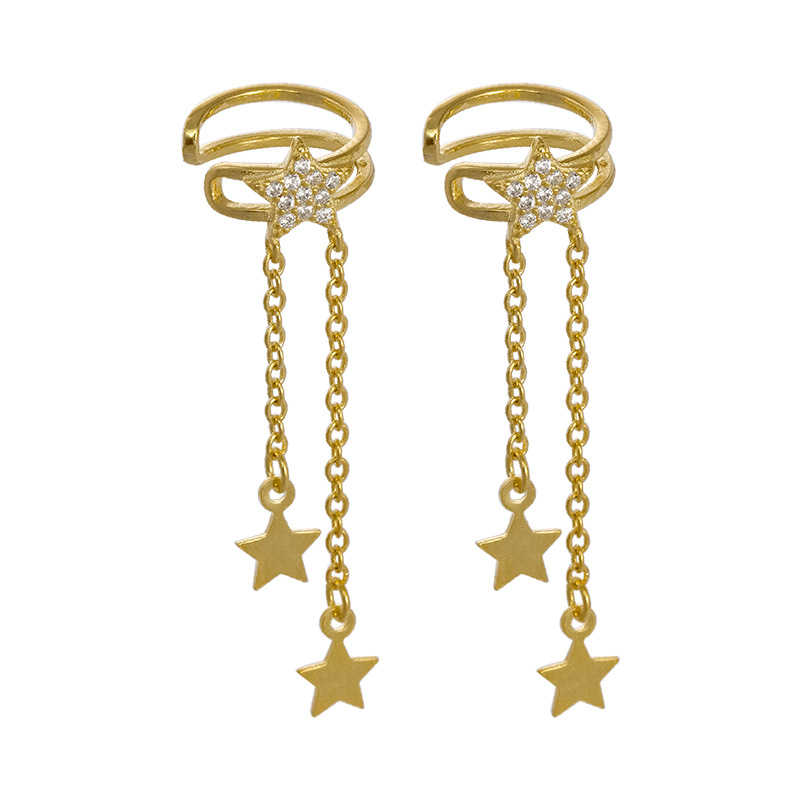 S925 Sterling Silver Star Tassel Ear Clips - Image 4