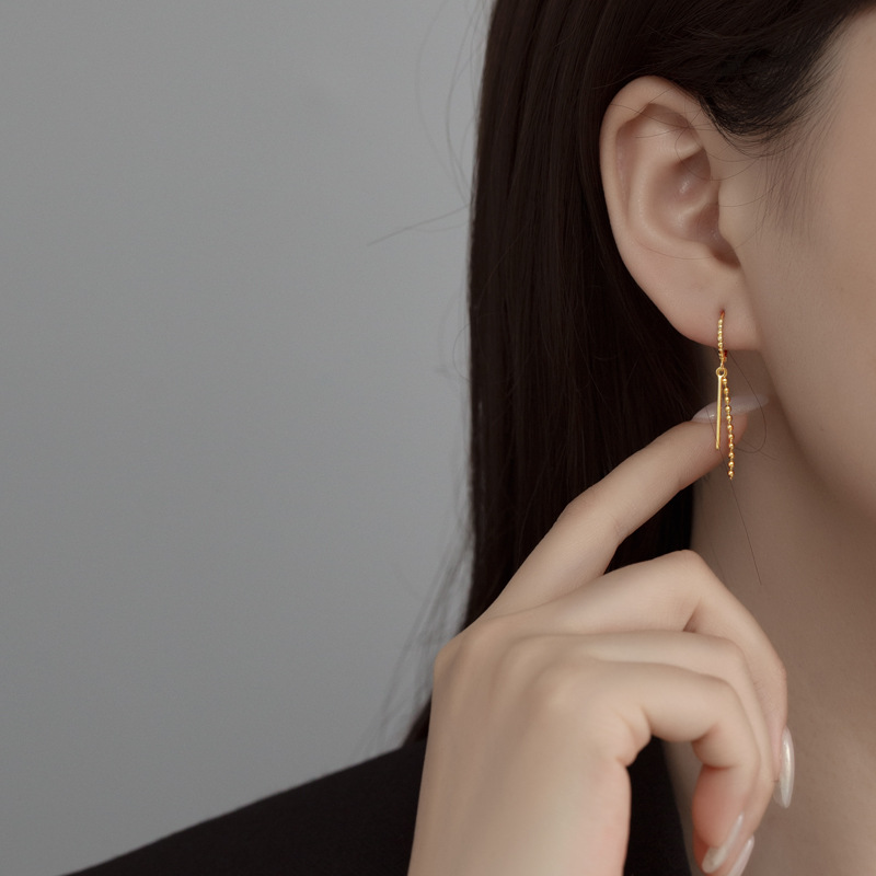 S925 Sterling Silver Geometric Chain Earrings - Image 3