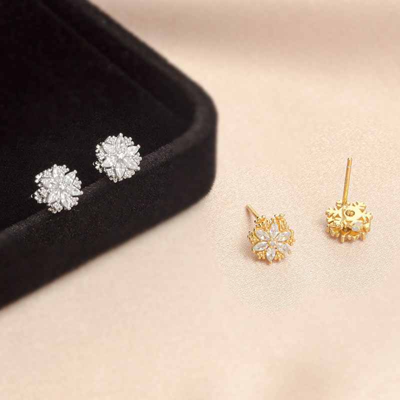 S925 Sterling Silver Spinning Snowflake Stud Earrings - Image 2