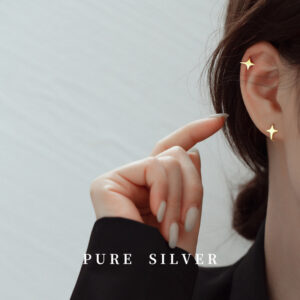 S925 Sterling Silver Four-Point Star Ear Clips