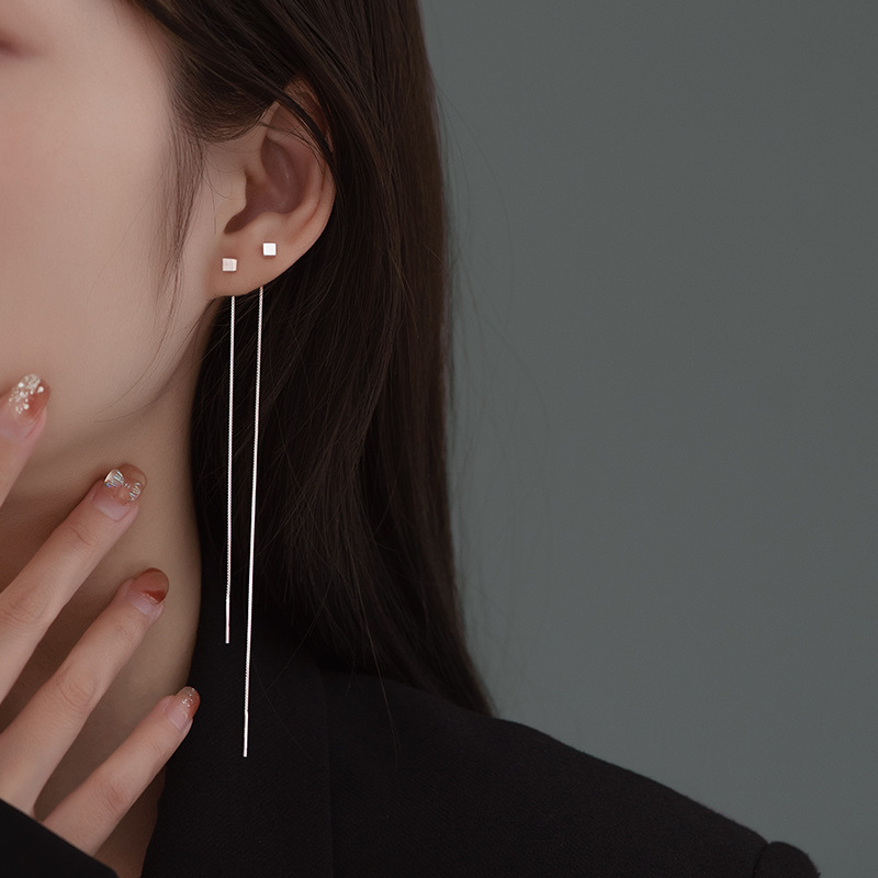 S925 Sterling Silver Small Square Ear Threaders - Image 3