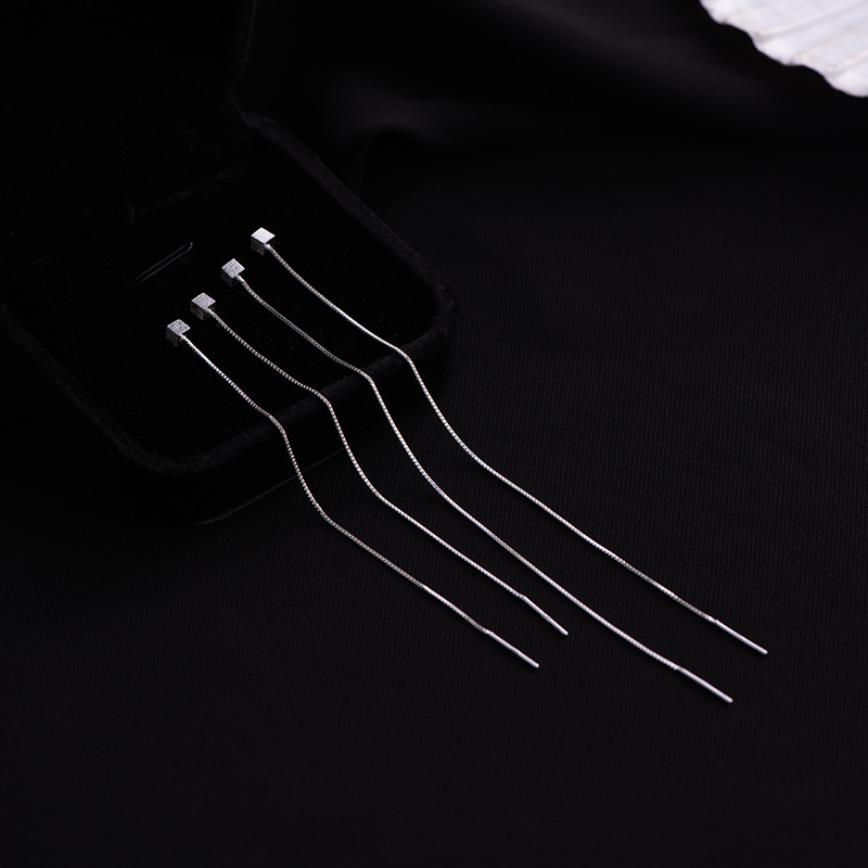 S925 Sterling Silver Small Square Ear Threaders - Image 4
