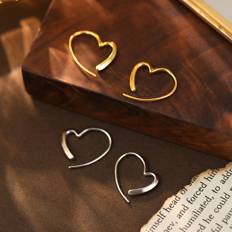 S999 Fine Silver Openwork Heart Earrings - Image 2