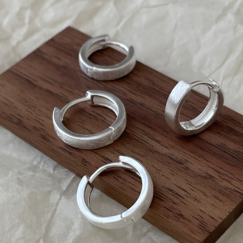 S999 Fine Silver Minimalist Matte Finish Hoop Earrings - Image 2