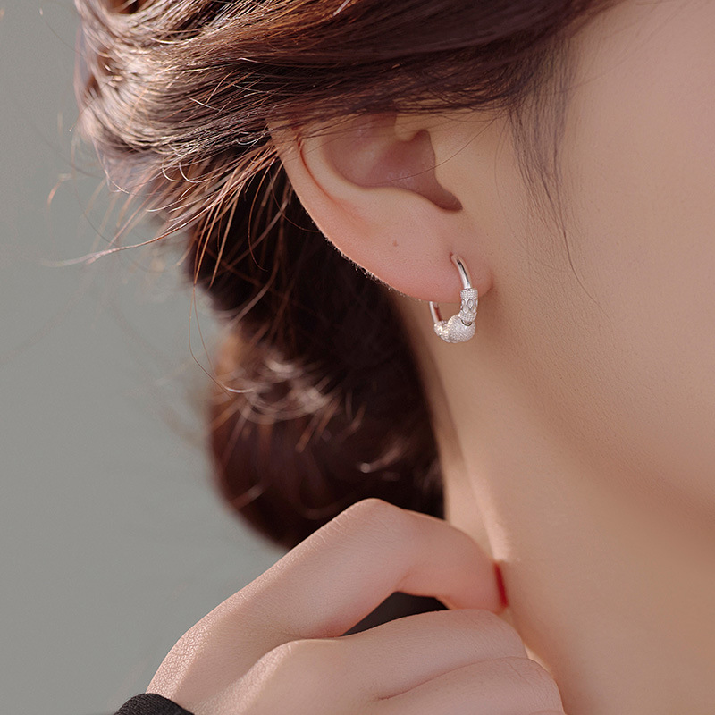 S925 Sterling Silver Minimalist Ruyi & Lucky Bead Earrings - Image 3