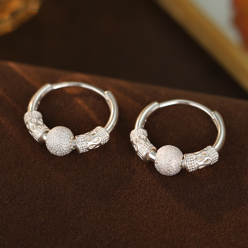 S925 Sterling Silver Minimalist Ruyi & Lucky Bead Earrings - Image 5
