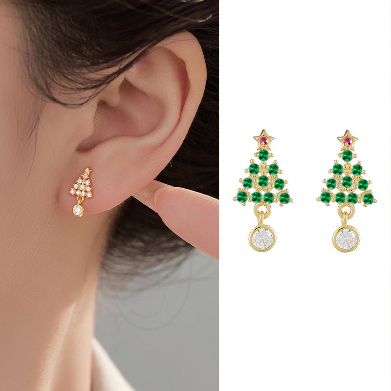 S925 Sterling Silver Christmas Tree Stud Earrings