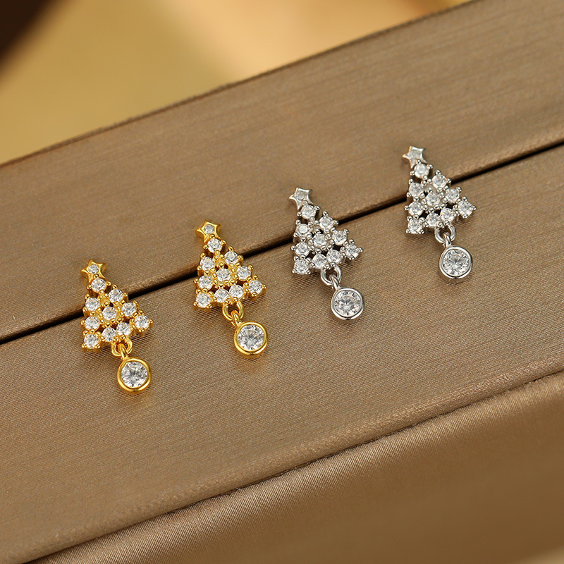 S925 Sterling Silver Christmas Tree Stud Earrings - Image 2
