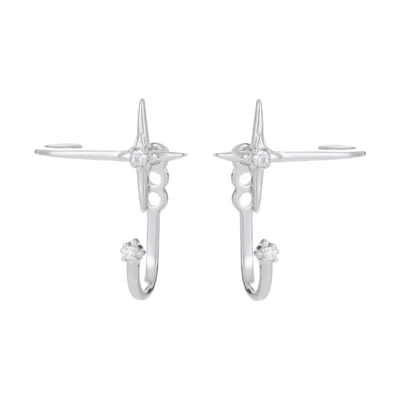 S925 Sterling Silver Four-Point Star Huggie Earrings - Image 4