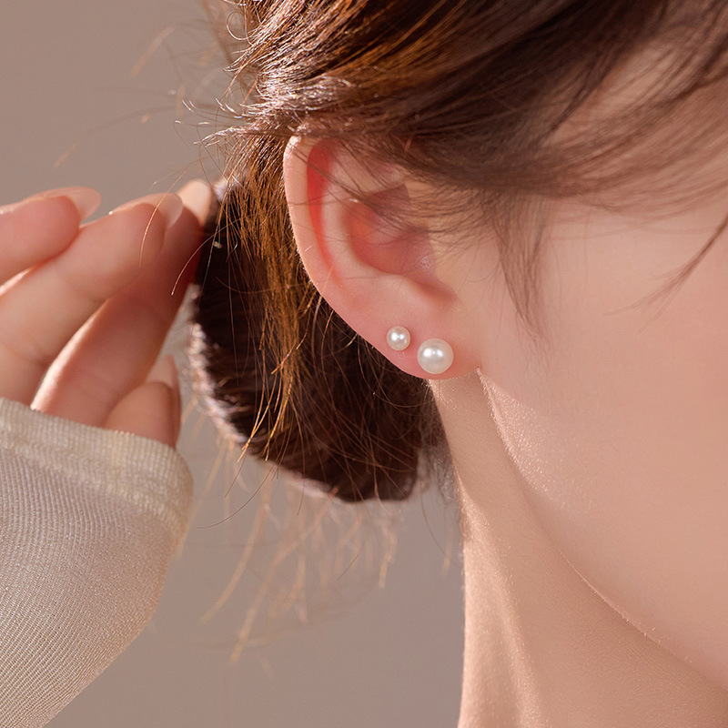 S999 Fine Silver Screw-Back Natural Pearl Stud Earrings - Image 2