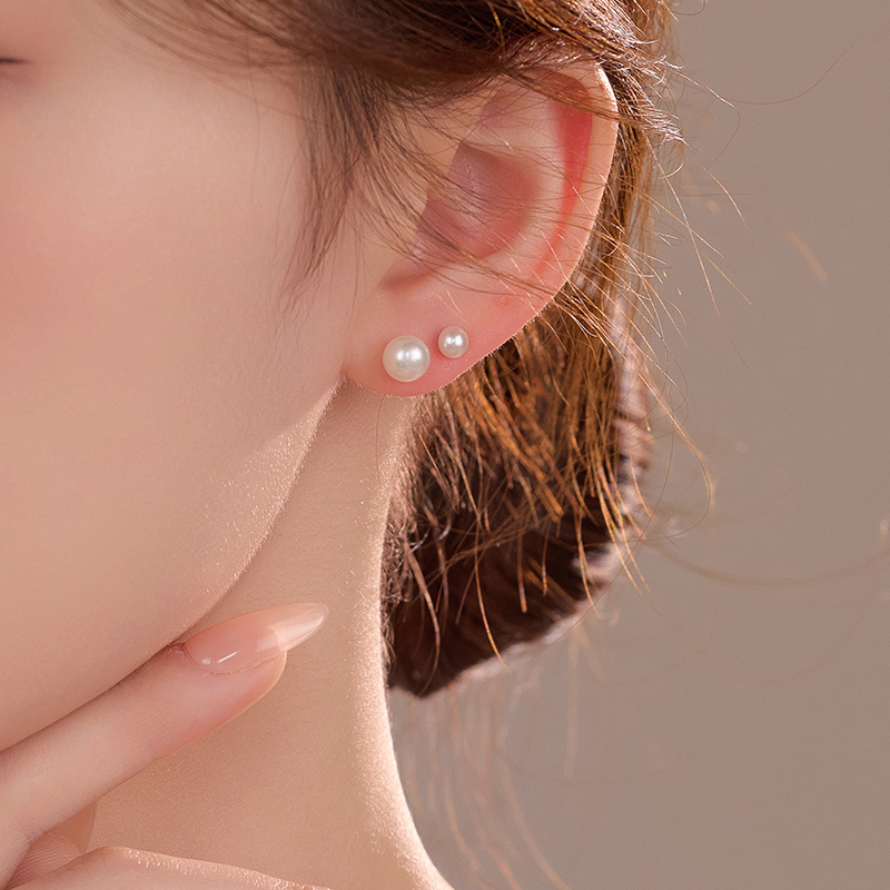 S999 Fine Silver Screw-Back Natural Pearl Stud Earrings - Image 3