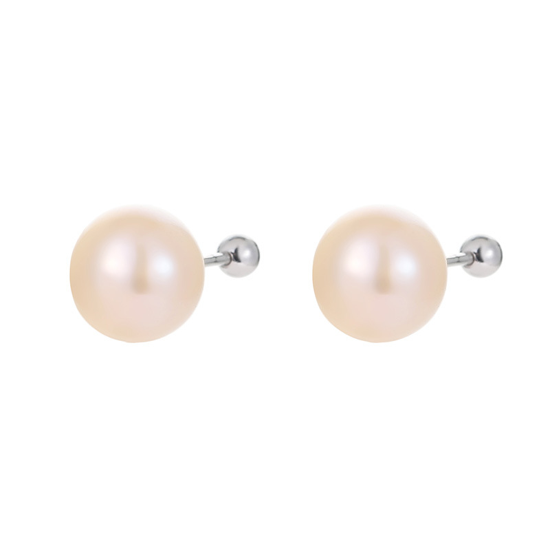 S999 Fine Silver Screw-Back Natural Pearl Stud Earrings - Image 4