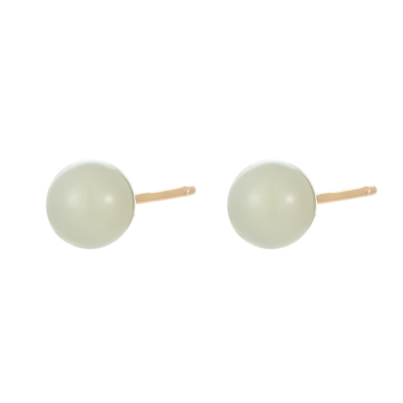 S999 Fine Silver Natural Hotan Jade Stud Earrings - Image 4