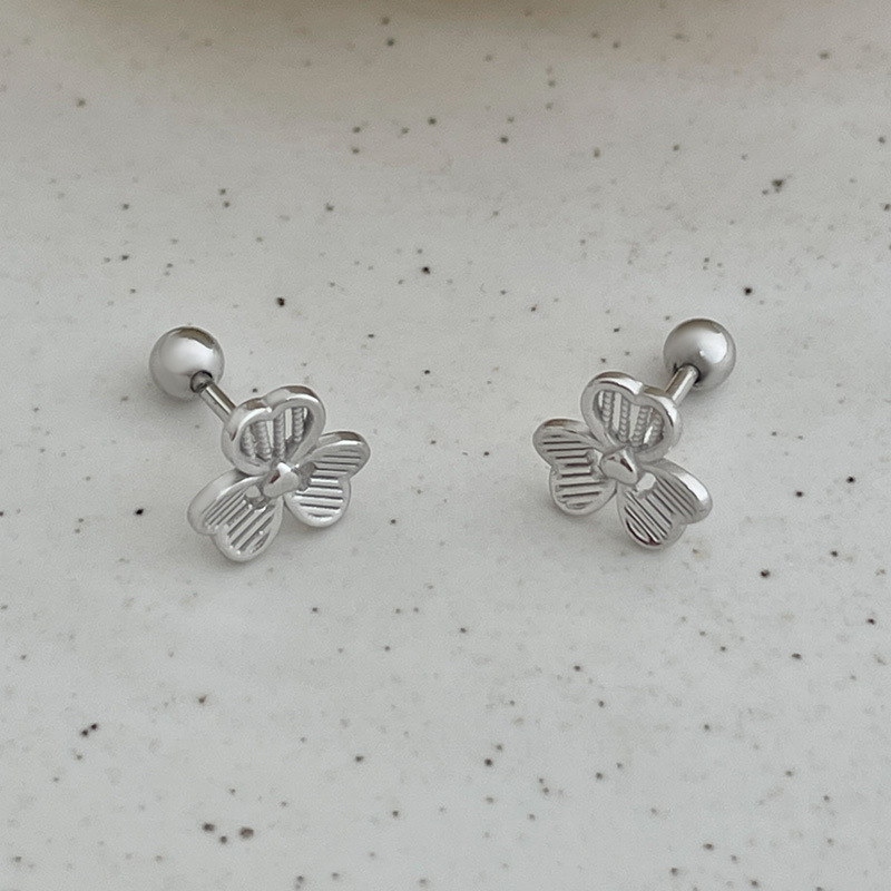 S999 Fine Silver Petal Screw-Back Stud Earrings - Image 2