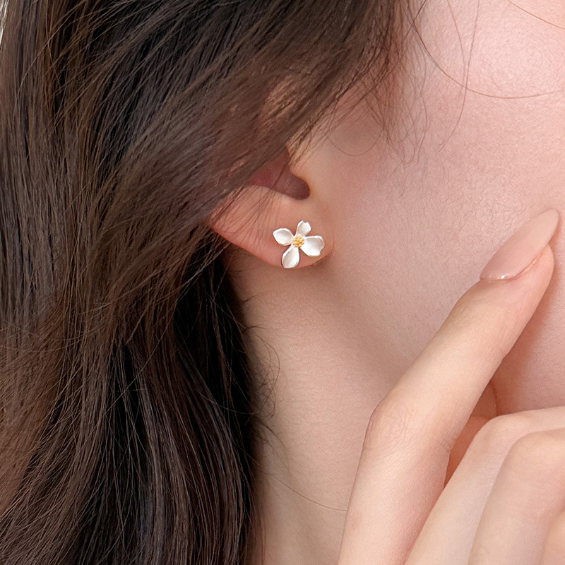 Gardenia Flower Stud Earrings - Fine Silver