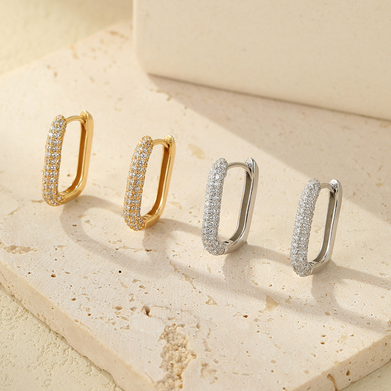 S925 Sterling Silver Geometric Zirconia Earrings - Image 2