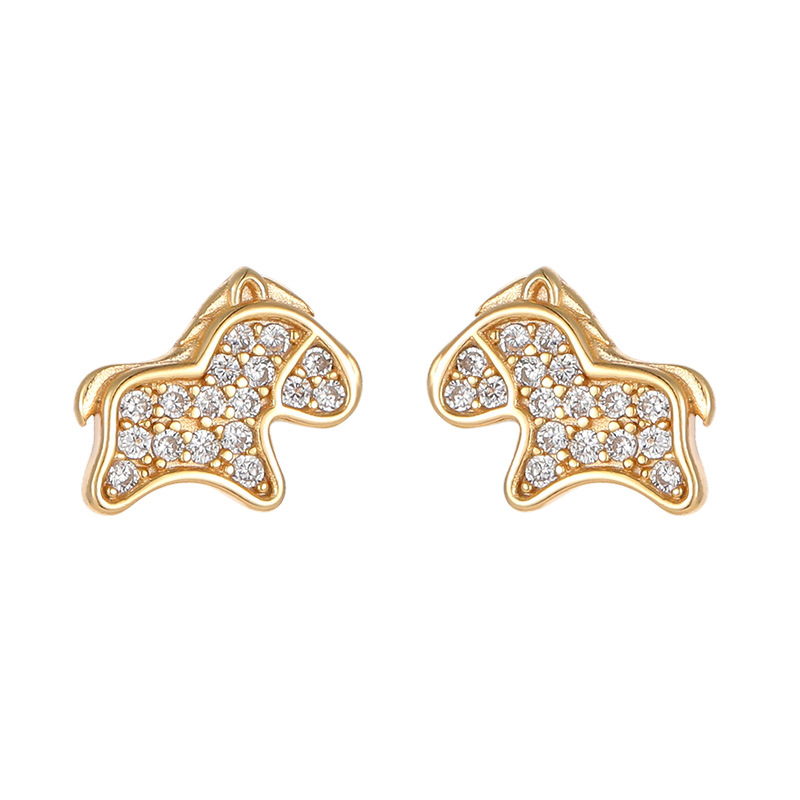 S925 Sterling Silver Lucky Full CZ Pony Stud Earrings - Image 4