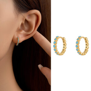 S925 Sterling Silver Vintage Turquoise Hoop Earrings