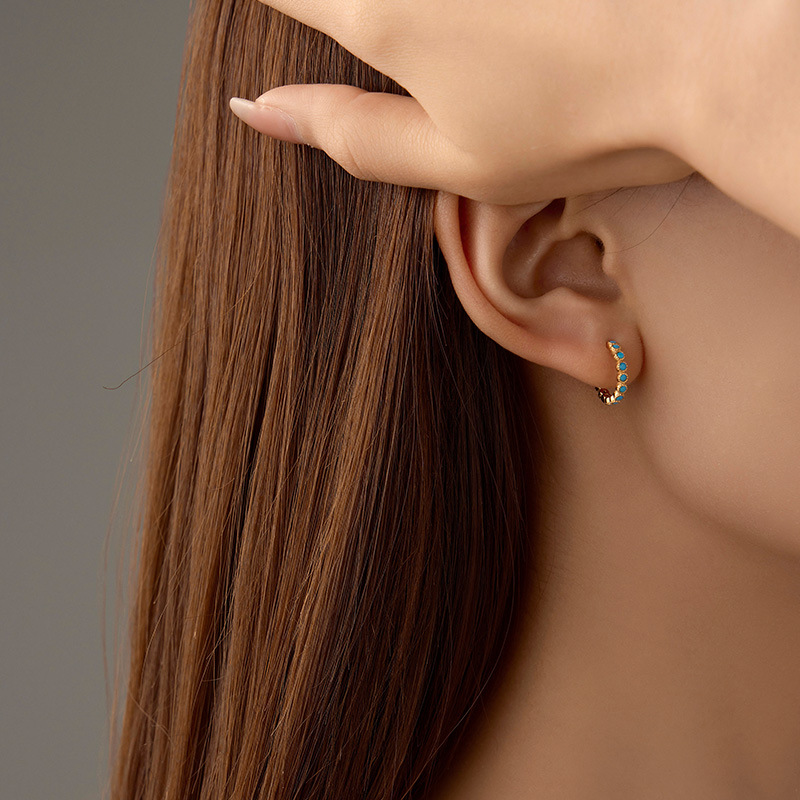 S925 Sterling Silver Vintage Turquoise Hoop Earrings - Image 3