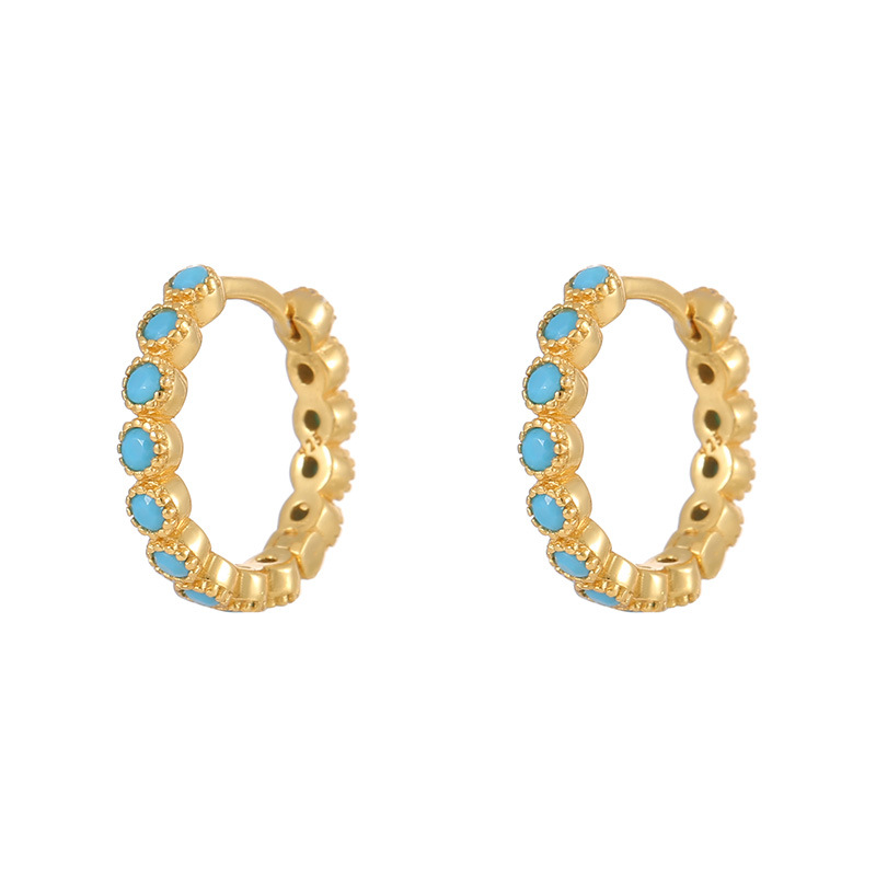 S925 Sterling Silver Vintage Turquoise Hoop Earrings - Image 4