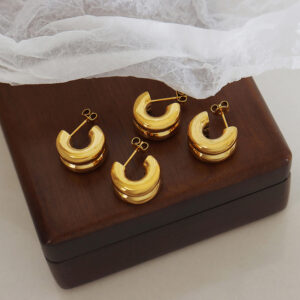 Titanium Steel Double-Layer C-Shaped Half-Hoop Mirror Finish Earrings