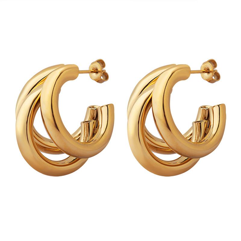 Triple-Layer C-Shaped Hollow Tube Titanium Steel Earrings - Image 4