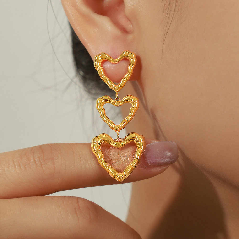Titanium Steel Irregular Heart Long Earrings - Image 4