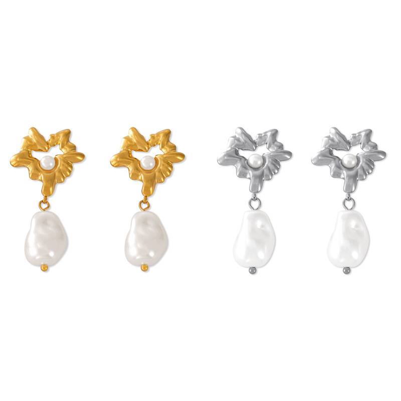 Titanium Steel Heart-Shaped Shell Pearl Pendant Earrings - Image 4