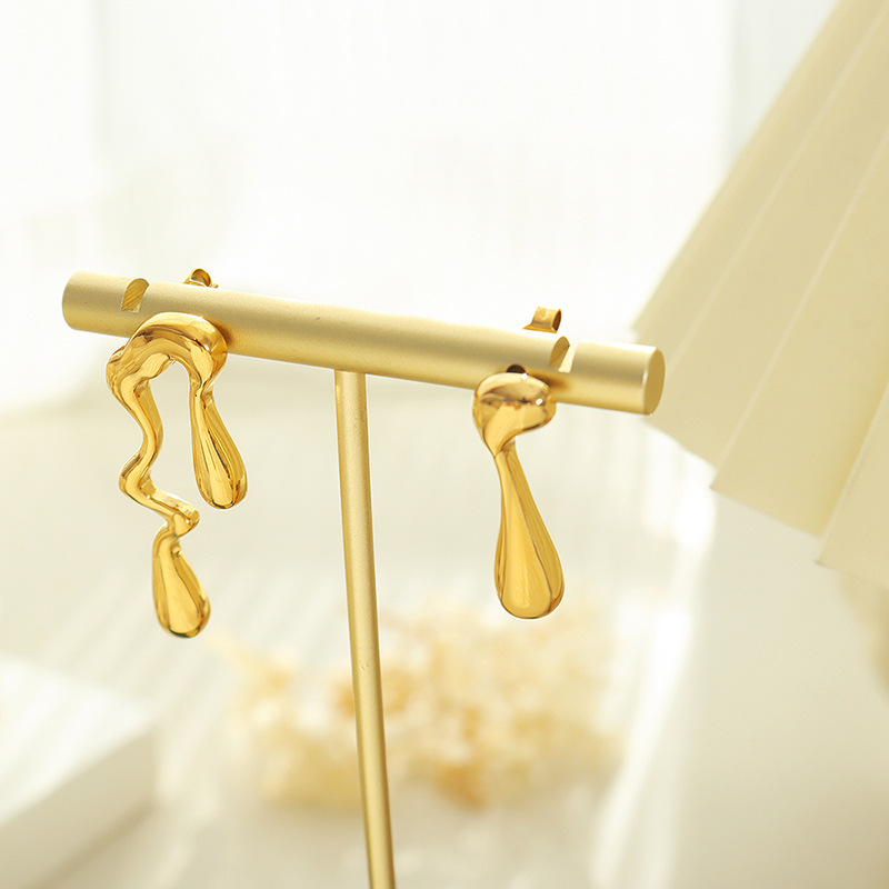 Titanium Steel Abstract Asymmetrical Earrings - Image 2