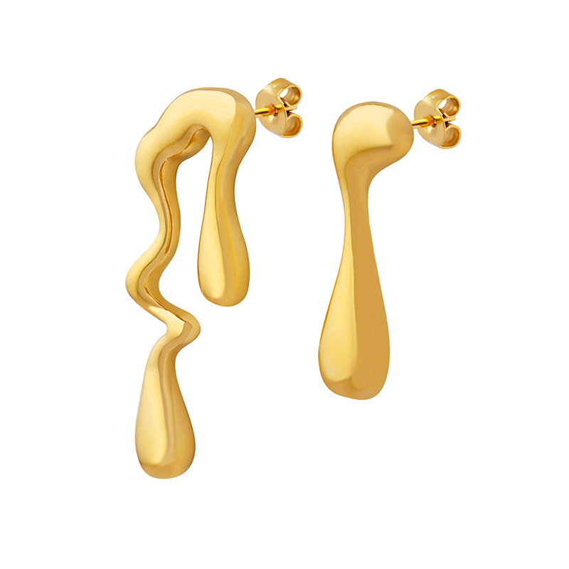 Titanium Steel Abstract Asymmetrical Earrings - Image 4