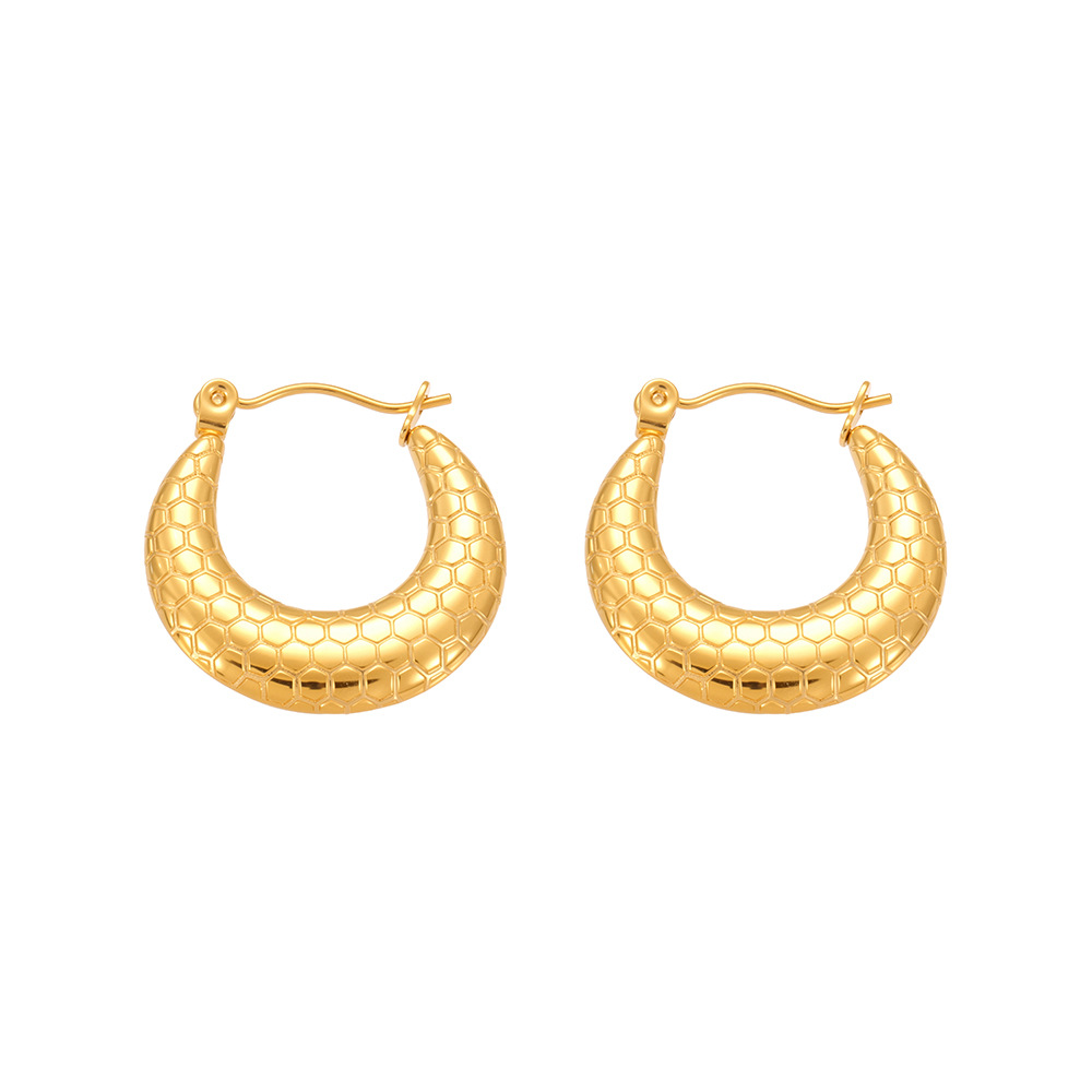 Stainless Steel Fish Scale Pattern Hoop Earrings - Image 5