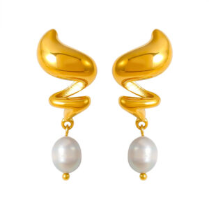 Stainless Steel Spiral Freshwater Pearl Earrings