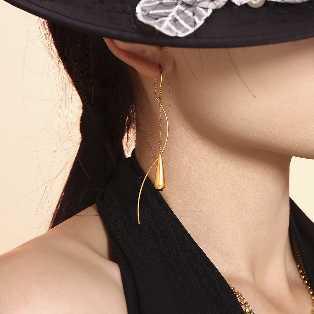 Stainless Steel Teardrop Fringe Earrings - Image 4