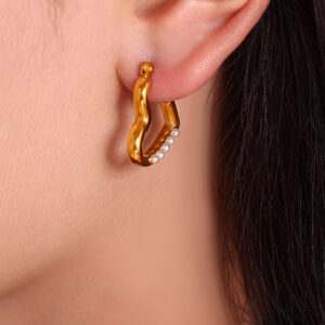 Stainless Steel Heart Faux Pearl Earrings