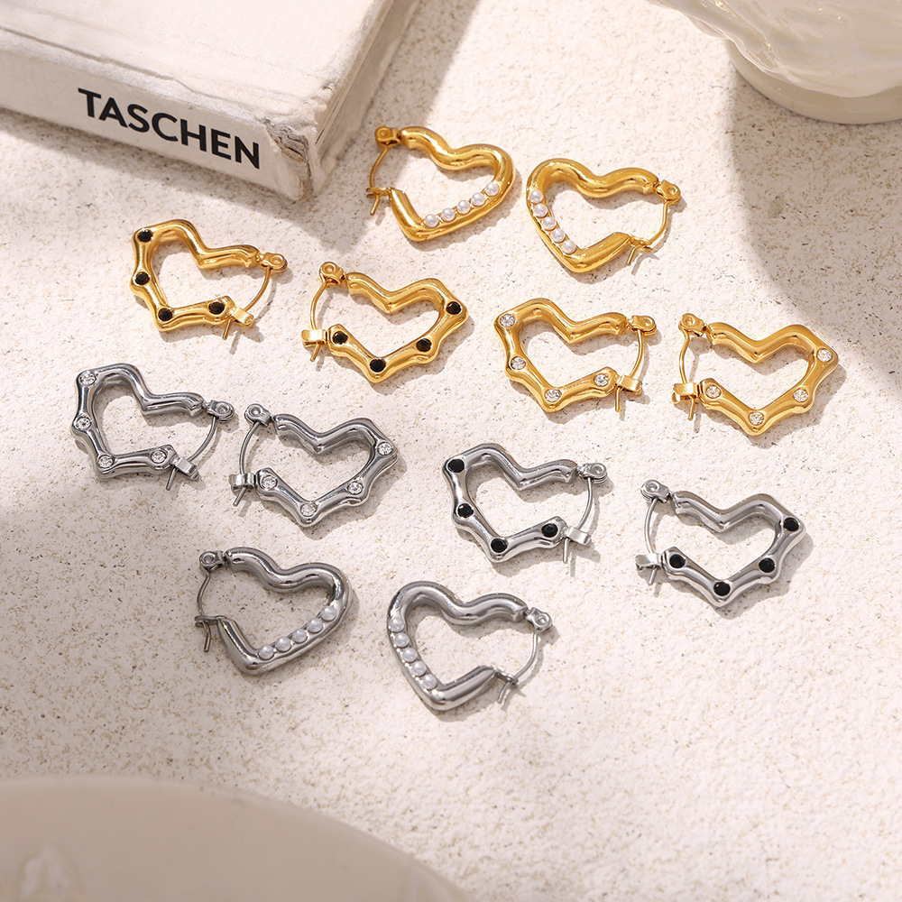 Stainless Steel Heart Faux Pearl Earrings - Image 3