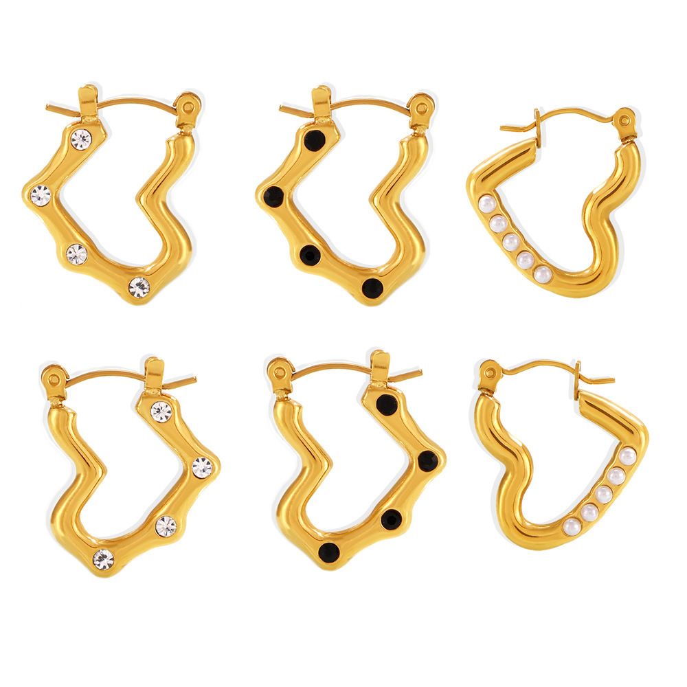 Stainless Steel Heart Faux Pearl Earrings - Image 5