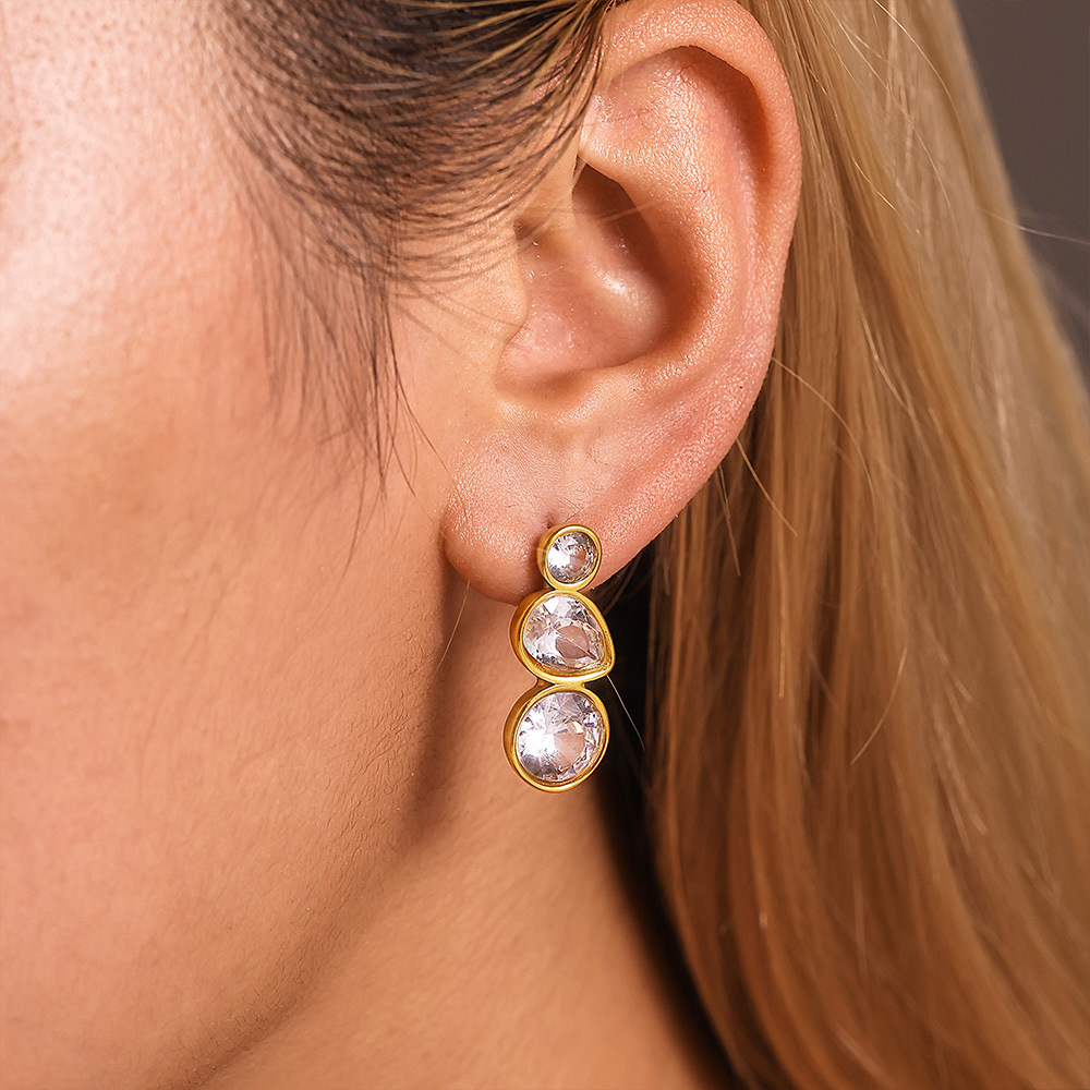 Stainless Steel Geometric Teardrop Zirconia Stud Earrings - Image 3