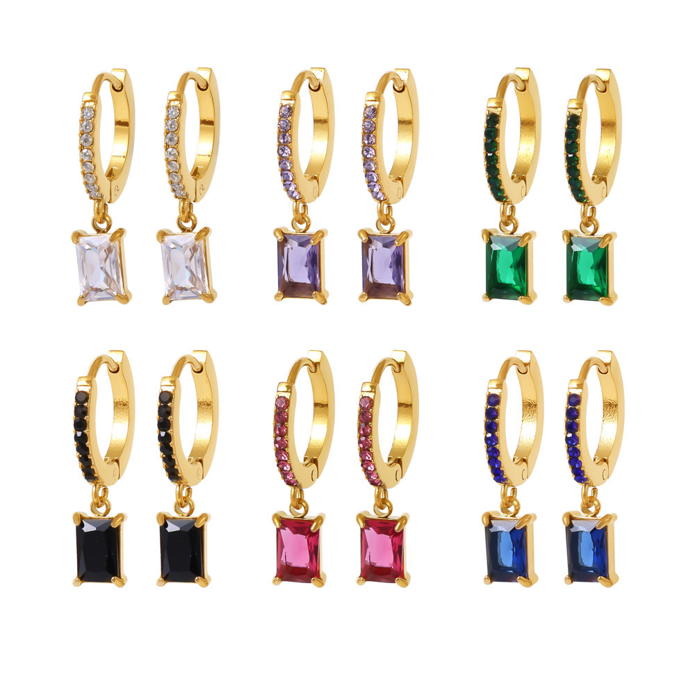 Stainless Steel Square Drop Zirconia Earrings - Image 5