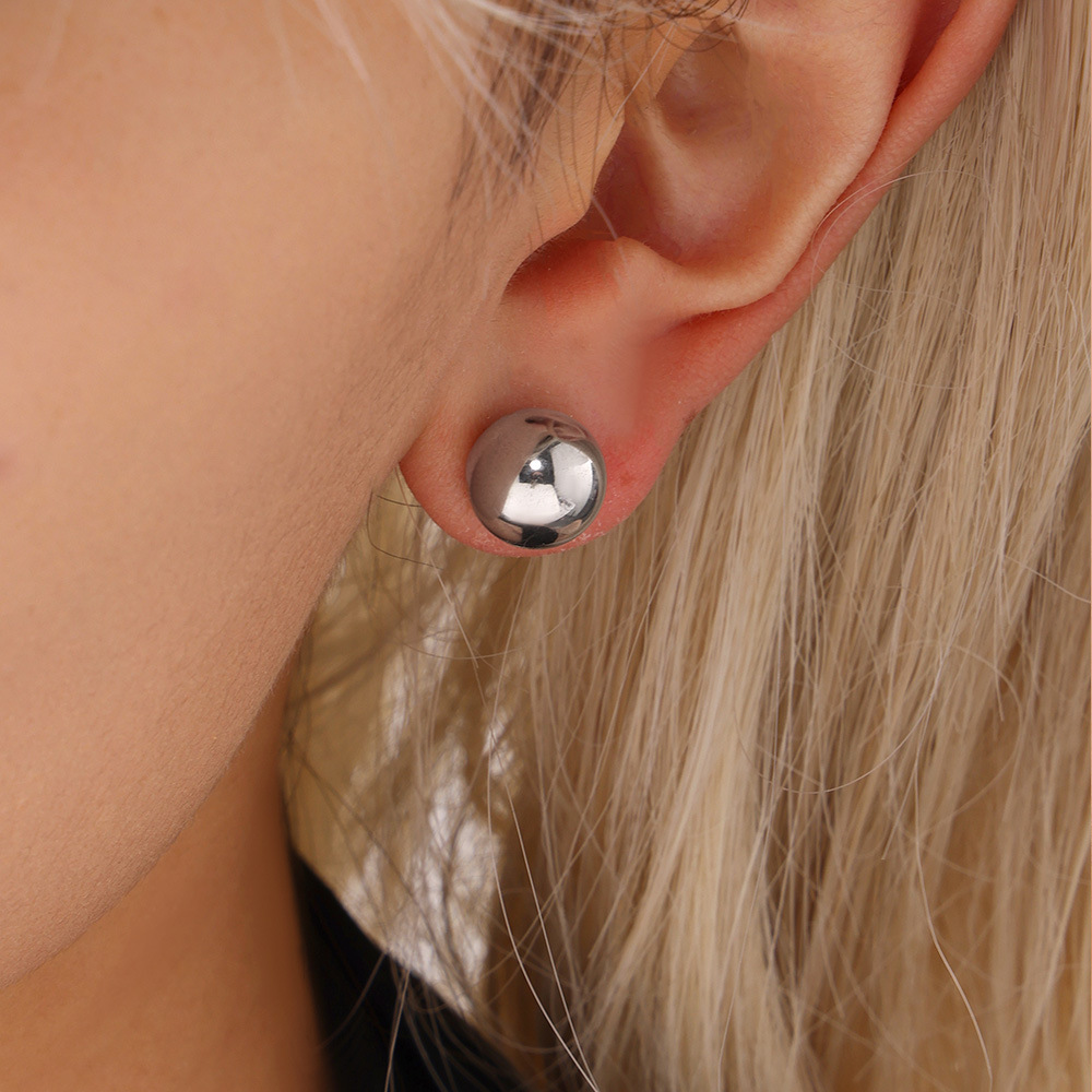 Stainless Steel C-Shaped Hollow Bead Convertible Earrings - Image 2
