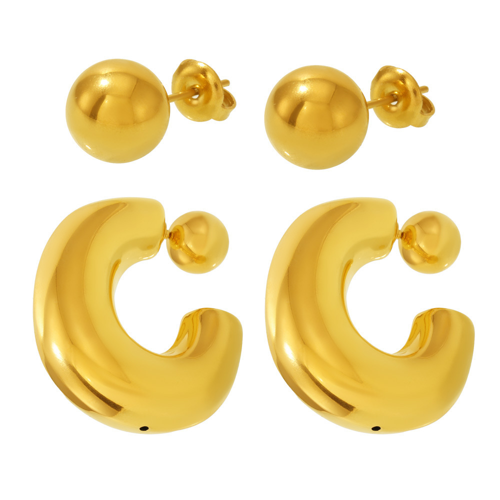 Stainless Steel C-Shaped Hollow Bead Convertible Earrings - Image 5