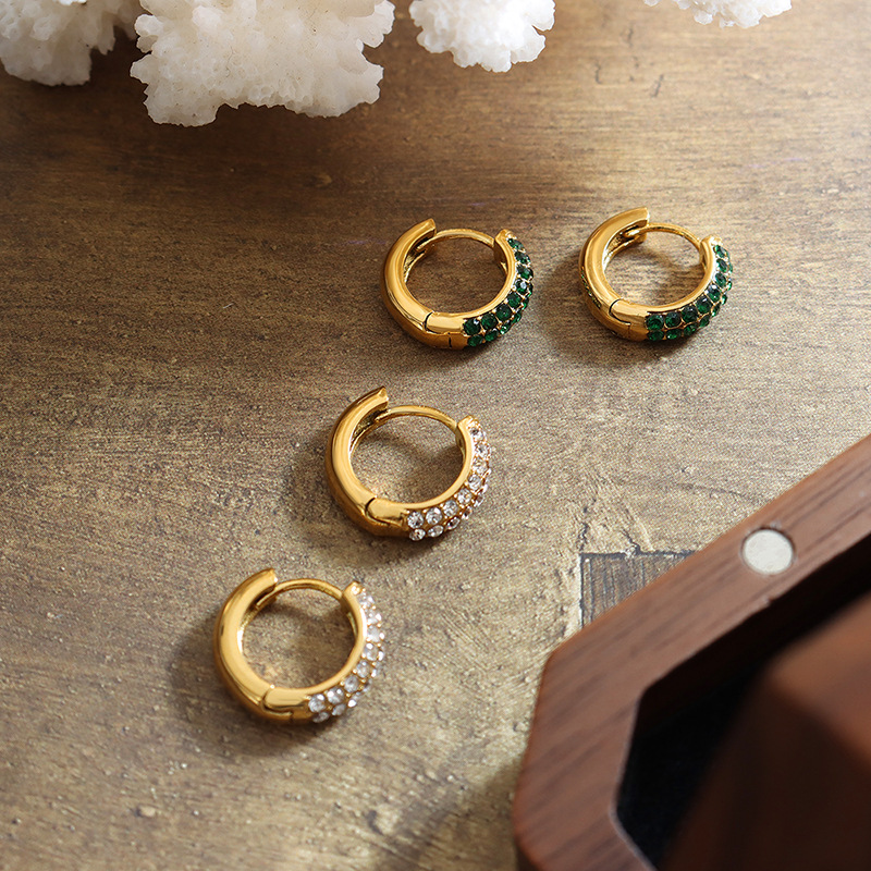 Titanium Steel Zirconia Round Earrings - Image 3
