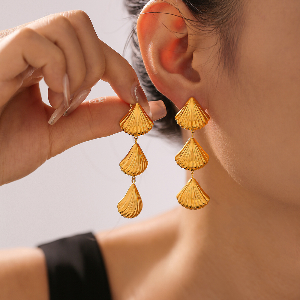 Stainless Steel Shell Fringe Earrings - Image 2