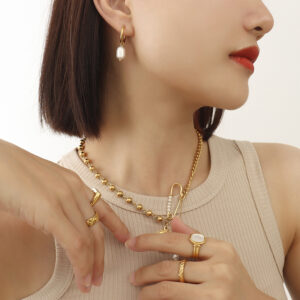 Titanium Steel Freshwater Pearl Hoop Earrings