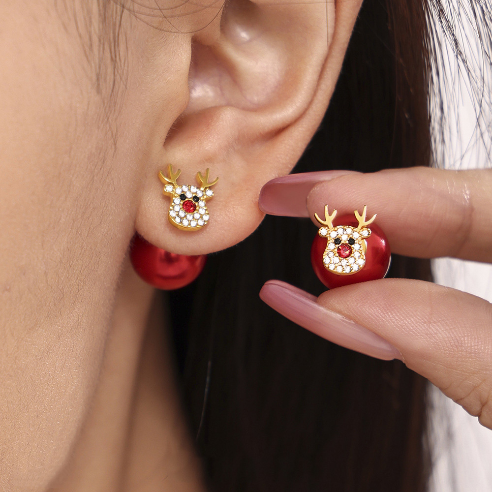 Christmas Tree Reindeer Stud Earrings
