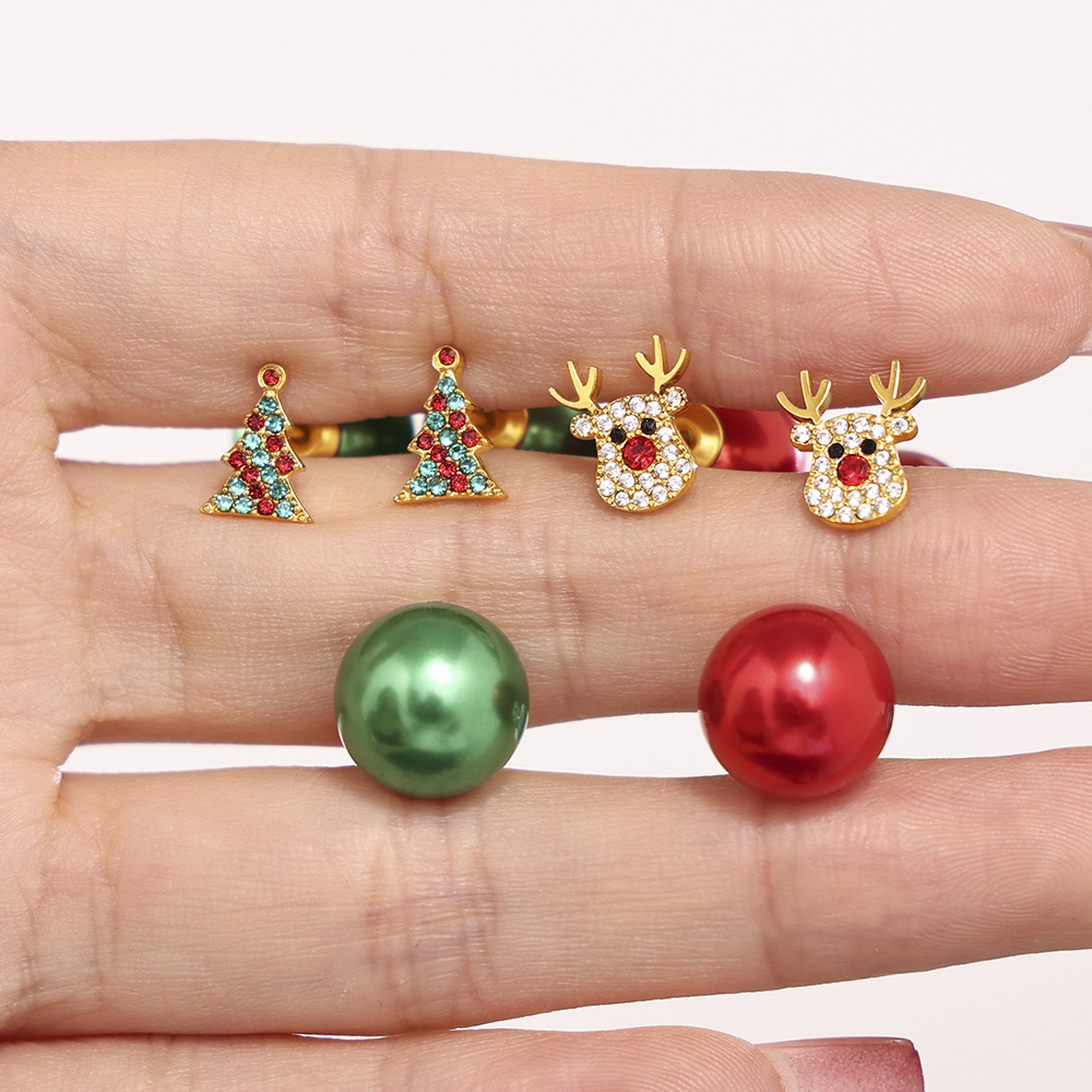 Christmas Tree Reindeer Stud Earrings