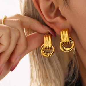 Stainless Steel Double C-Ring Textured Highlight Earrings