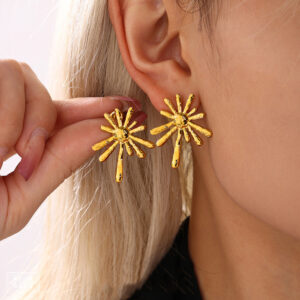 Stainless Steel Sunburst Stud Earrings